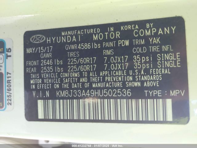 KM8J33A49HU502536 Hyundai Tucson Se Plus