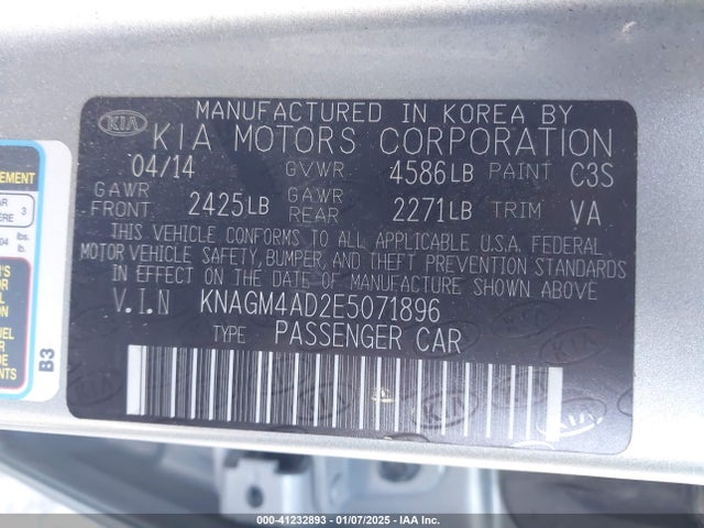 KNAGM4AD2E5071896 KIA Optima Hybrid Lx