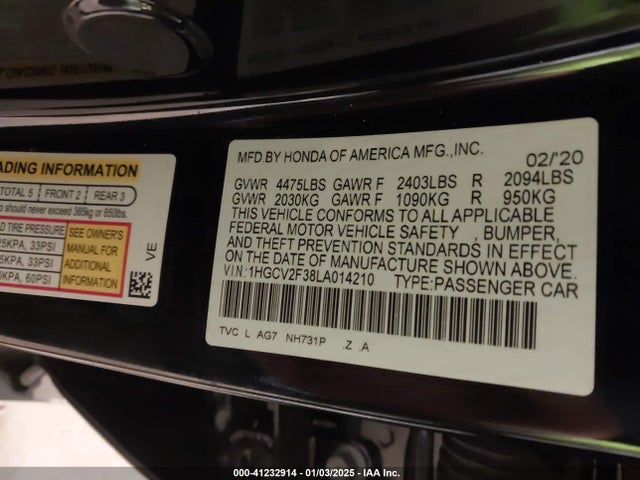 1HGCV2F38LA014210 Honda Accord Sport 2.0t