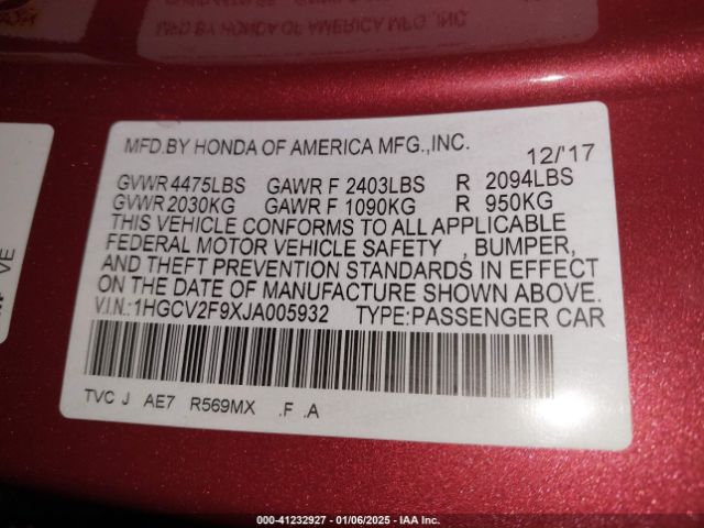 1HGCV2F9XJA005932 Honda Accord Touring 2.0t
