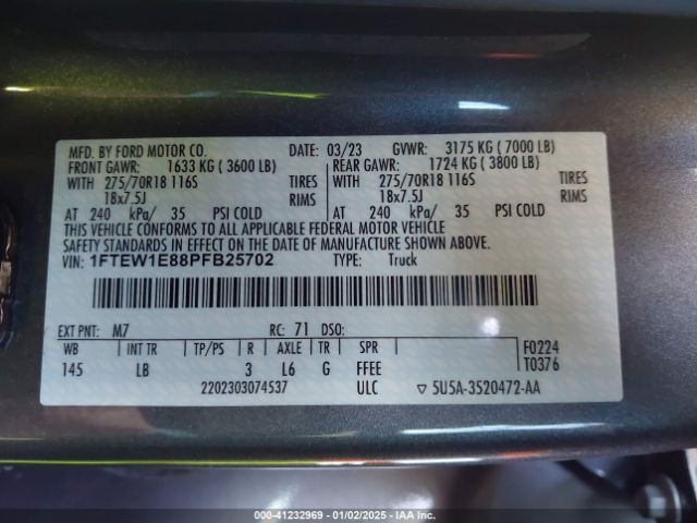 1FTEW1E88PFB25702 Ford F-150 Tremor
