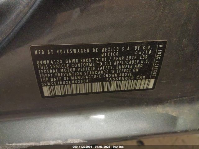3VWC57BU2KM039631 Volkswagen Jetta 1.4t R-line/1.4t S/1.4t Se
