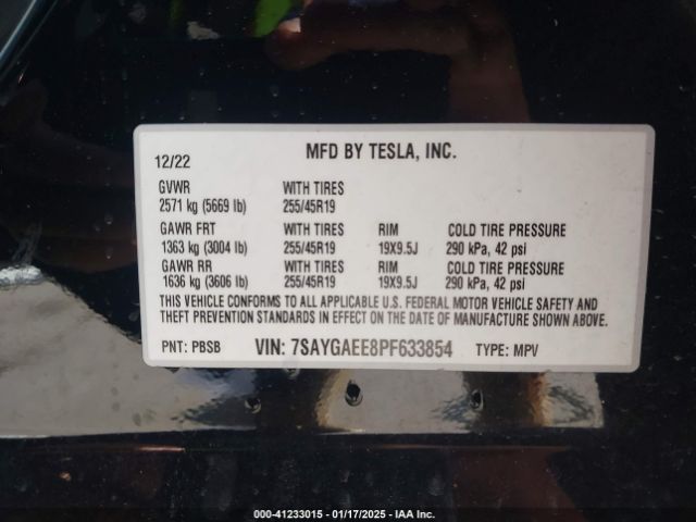 7SAYGAEE8PF633854 Tesla Model Y Awd/long Range Dual Motor All-wheel Drive