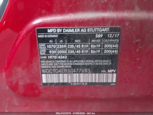 WDCTG4EB3JJ477683 Mercedes-Benz GLA 250