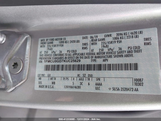 Ford ESCAPE SE 2019 1FMCU0GD7KUC25629 Image 9