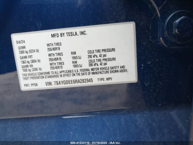 7SAYGDEE6RA282945 Tesla Model Y Long Range Dual Motor All-wheel Drive