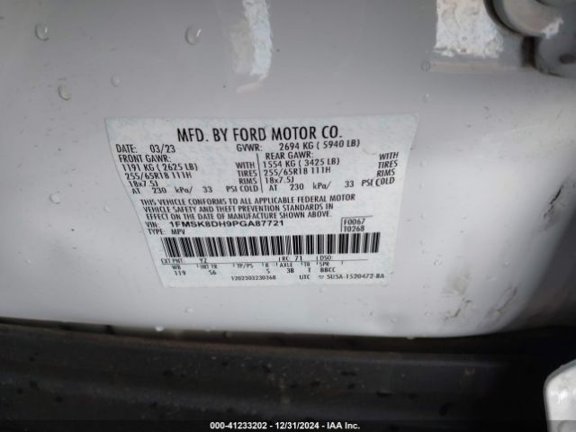 1FMSK8DH9PGA87721 Ford EXPLORER XLT
