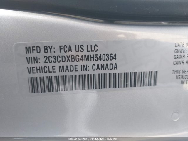 2C3CDXBG4MH540364 Dodge Charger Sxt Rwd