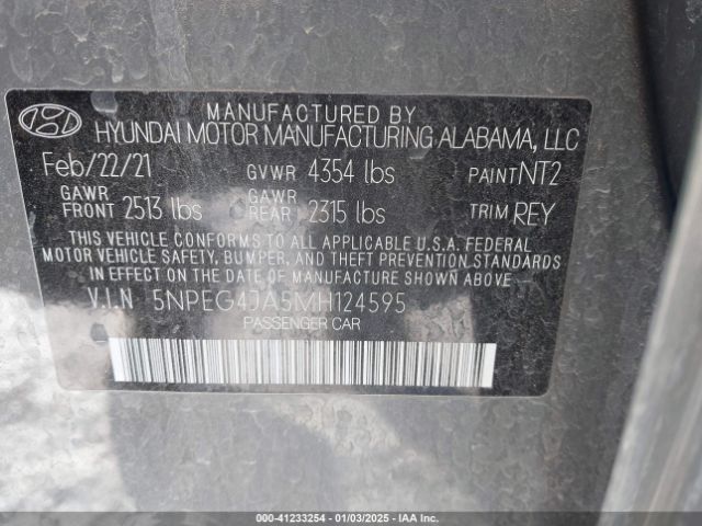 2021 HYUNDAI SONATA 5NPEG4JA5MH124595 Photo 8