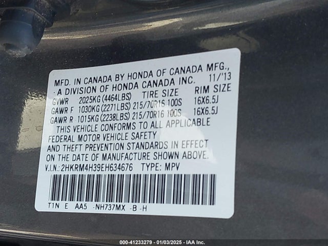 2HKRM4H39EH634676 Honda CR-V LX