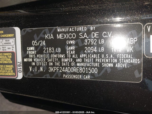 3KPF24AD0RE801500 KIA Forte Lxs