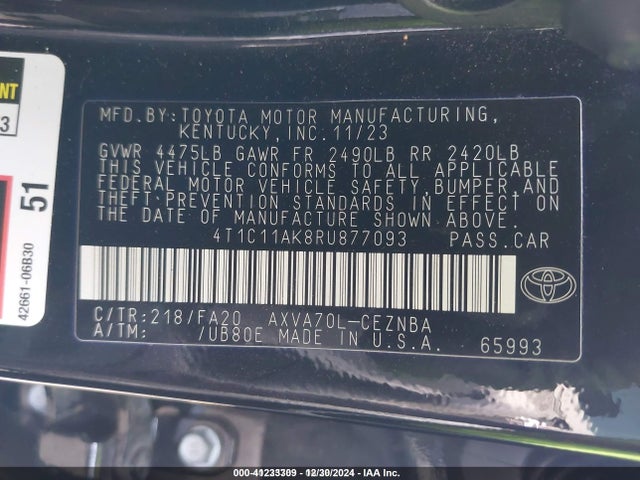 Toyota CAMRY LE 2024 4T1C11AK8RU877093 Image 9