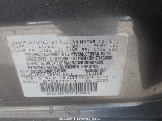 3N1CN8DV6RL845165 Nissan Versa 1.6 S