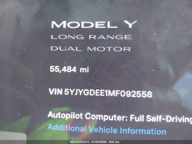 5YJYGDEE1MF092558 Tesla Model Y Long Range Dual Motor All-wheel Drive