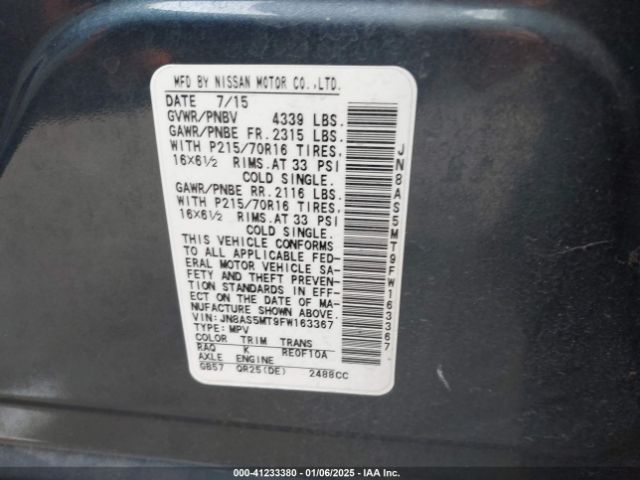 JN8AS5MT9FW163367 Nissan Rogue Select S