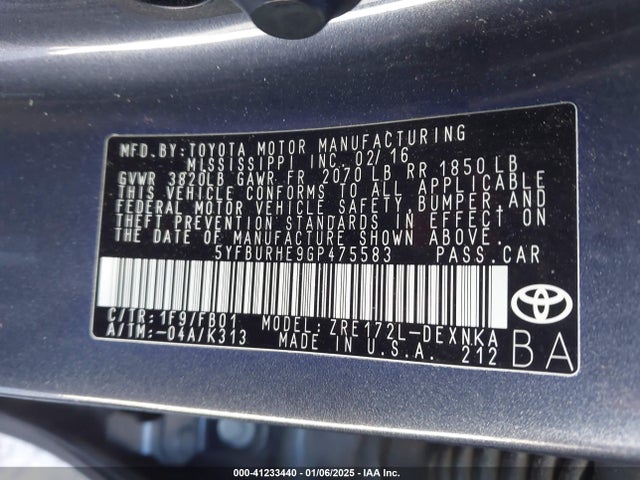 Toyota COROLLA LE 2016 5YFBURHE9GP475583 Image 9