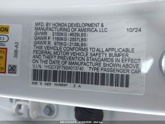 1HGCY2F79SA013740 Honda Accord Hybrid Sport-l
