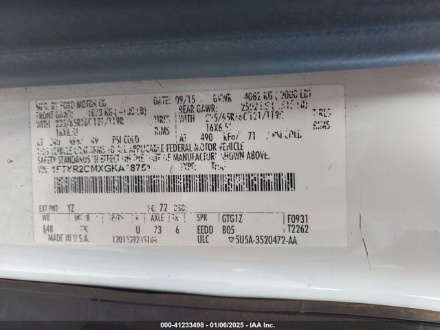 1FTYR2CMXGKA18751 Ford Transit-250