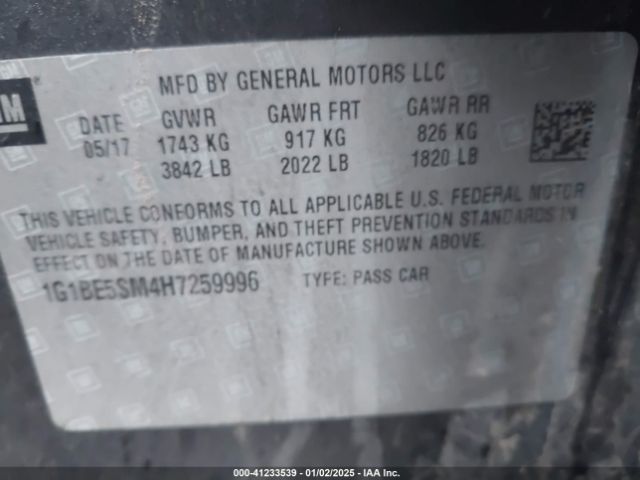 1G1BE5SM4H7259996 Chevrolet Cruze Lt Auto