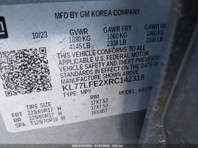 KL77LFE2XRC142318 Chevrolet Trax Fwd Sp