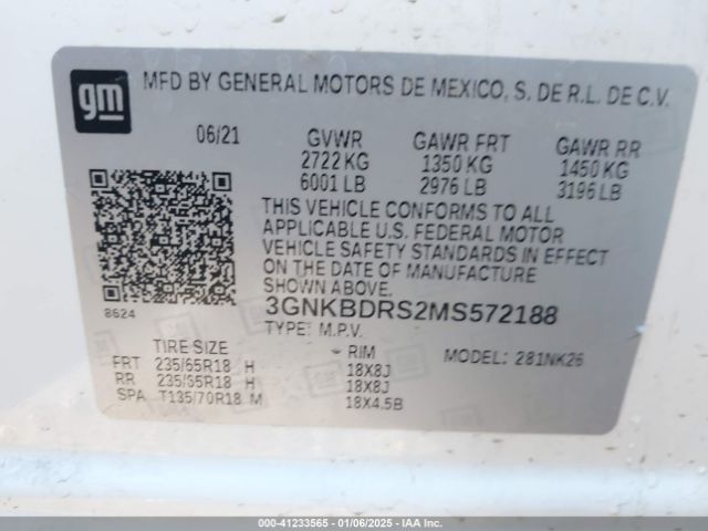 3GNKBDRS2MS572188 Chevrolet Blazer Fwd 3lt