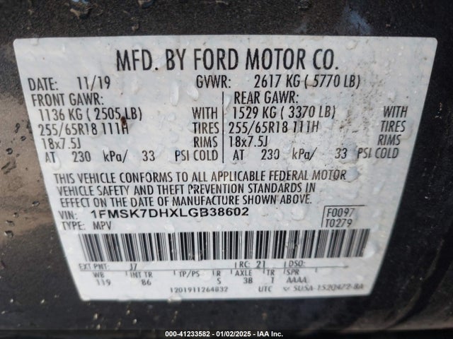 1FMSK7DHXLGB38602 Ford EXPLORER XLT