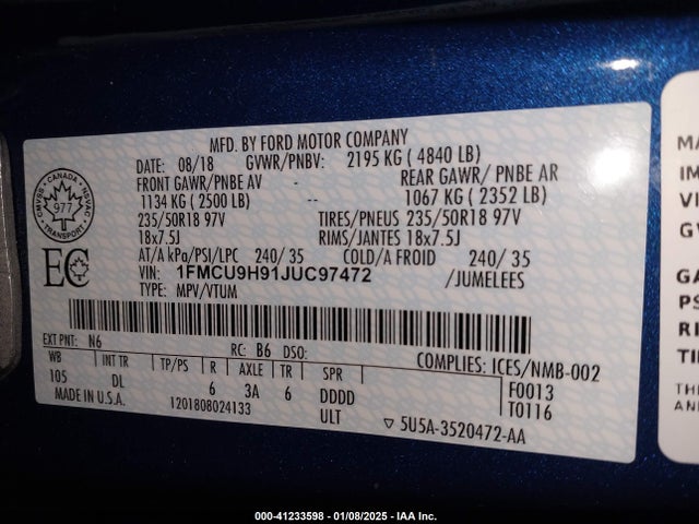 Ford ESCAPE SEL 2018 1FMCU9H91JUC97472 Image 9