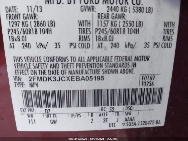 2FMDK3JCXEBA05195 Ford EDGE SEL