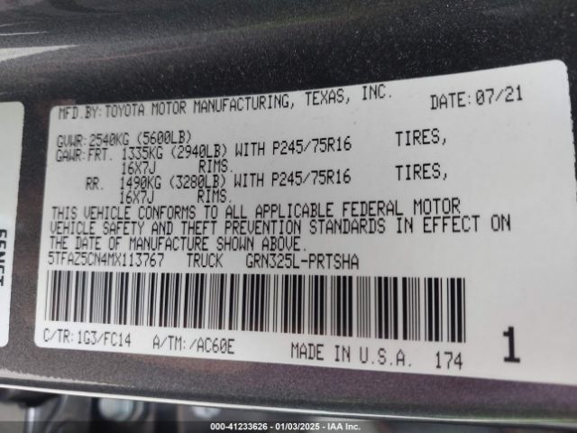 5TFAZ5CN4MX113767 Toyota Tacoma Sr5 V6