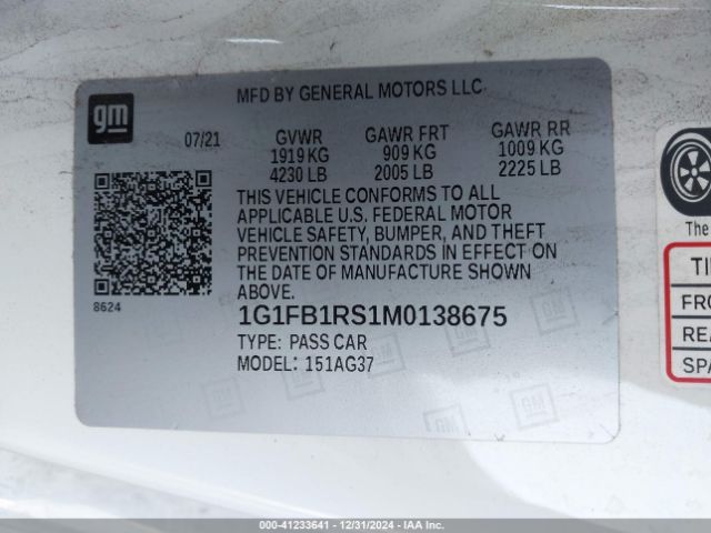 1G1FB1RS1M0138675 Chevrolet Camaro Rwd  1lt