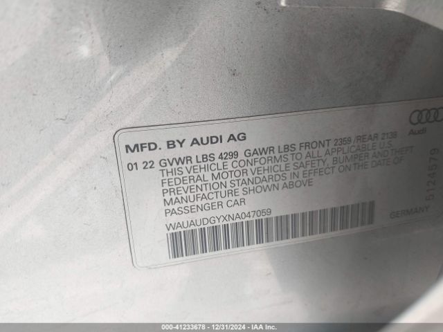 WAUAUDGYXNA047059 Audi A3 Premium 40 Tfsi Front-wheel Drive S Tronic
