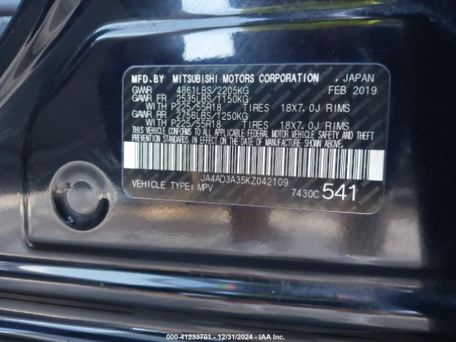 JA4AD3A35KZ042109 Mitsubishi Outlander Se
