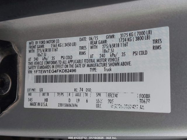 1FTEW1EG4FKD82496 Ford F150 Supercrew