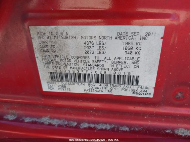 2012 MITSUBISHI GALANT 4A32B3FF7CE010819 Photo 8