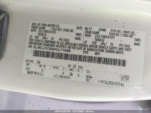 5LMCJ1C92HUL71698 Lincoln Mkc Premiere