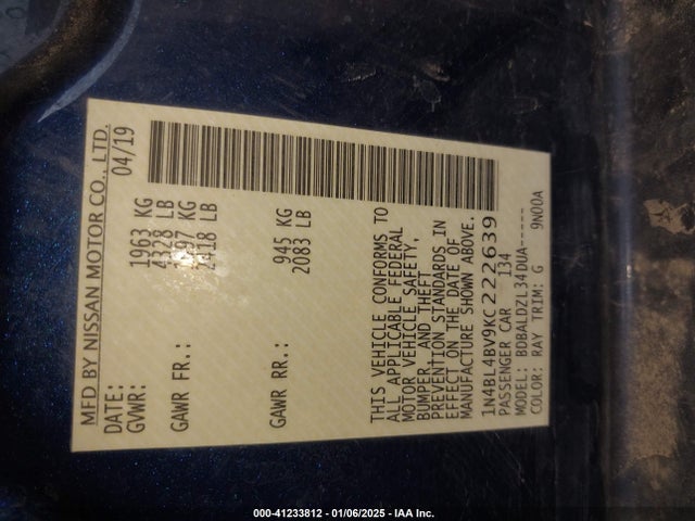 Nissan Altima 2019 1N4BL4BV9KC222639 Image 25