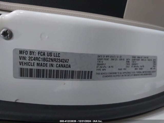 2C4RC1BG2NR234247 Chrysler Pacifica Touring L