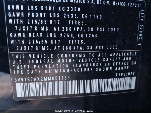 3VV1B7AX2MM051166 Volkswagen Tiguan 2.0t S
