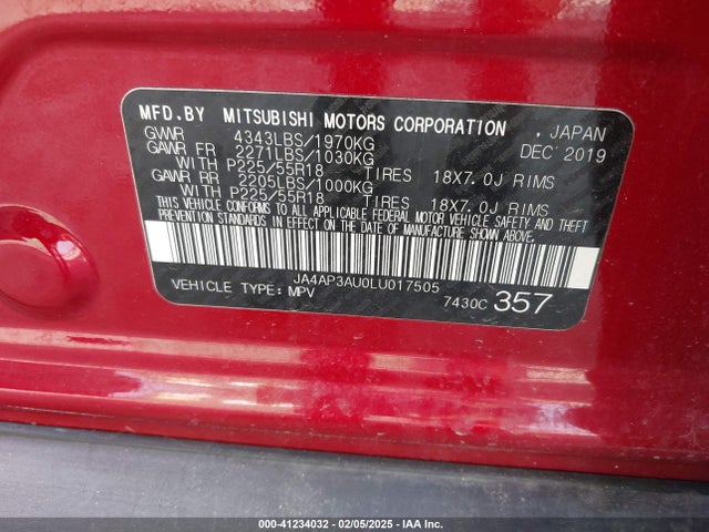 Mitsubishi mivec 2020 JA4AP3AU0LU017505 Image 9