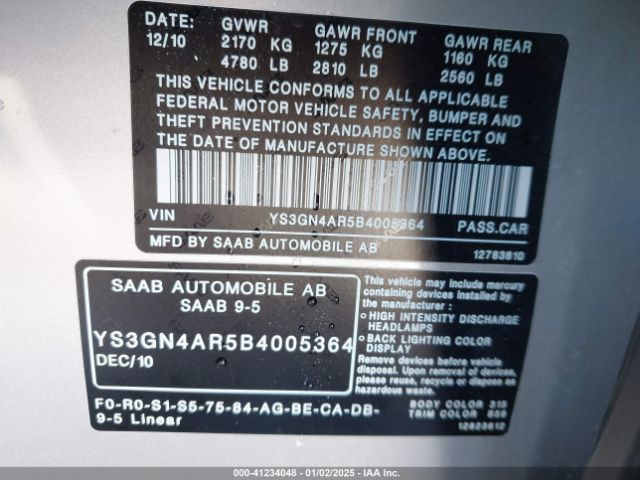 2011 SAAB 9-5 YS3GN4AR5B4005364 Photo 8
