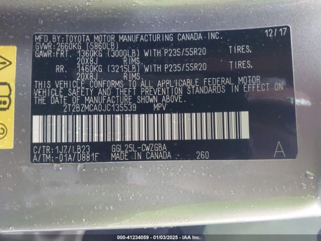 2T2BZMCA0JC135539 Lexus RX 350