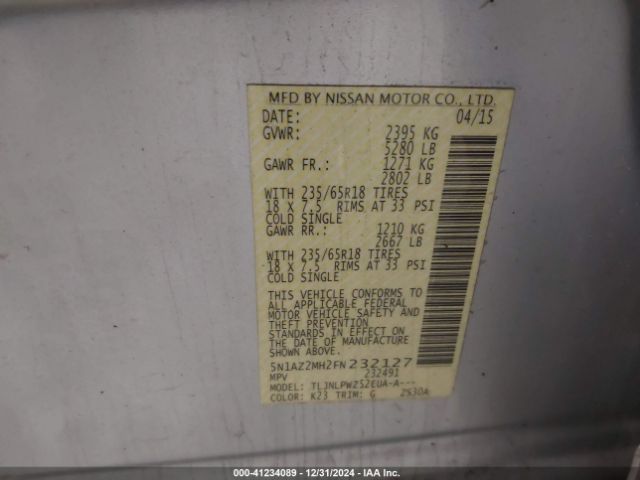 5N1AZ2MH2FN232127 Nissan MURANO S