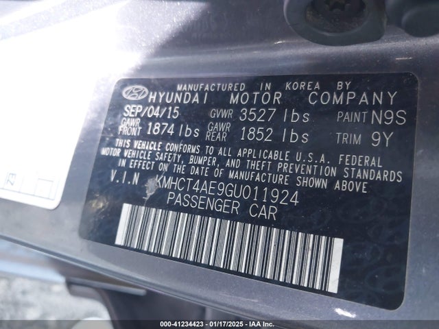 KMHCT4AE9GU011924 Hyundai ACCENT SE