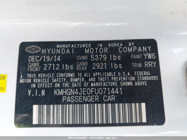 KMHGN4JE0FU071441 Hyundai Genesis 3.8