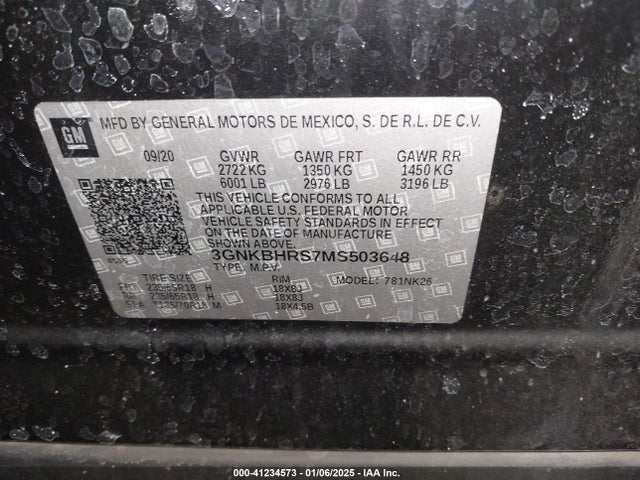 3GNKBHRS7MS503648 Chevrolet Blazer Awd 2lt