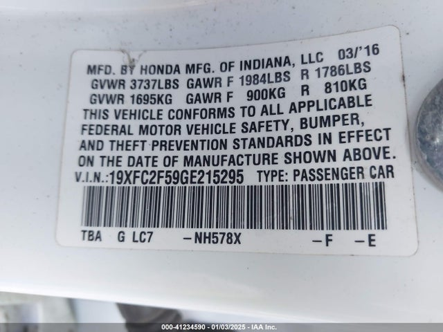 Honda Civic Lx 2016 19XFC2F59GE215295 Image 9