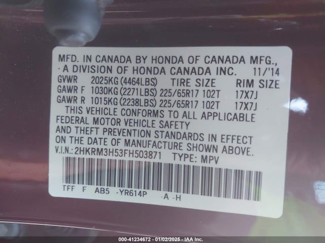 Honda CR-V EX 2015 2HKRM3H53FH503871 Image 9