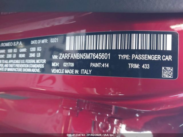 2021 ALFA ROMEO GIULIA ZARFANBN5M7645601 Photo 8