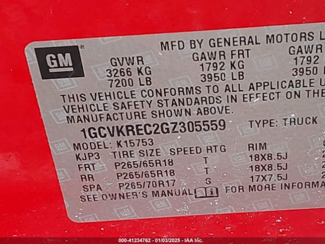 1GCVKREC2GZ305559 Chevrolet Silverado 1500 2lt