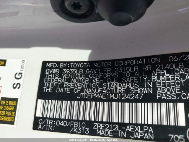 JTDEPMAE1MJ124247 Toyota COROLLA LE